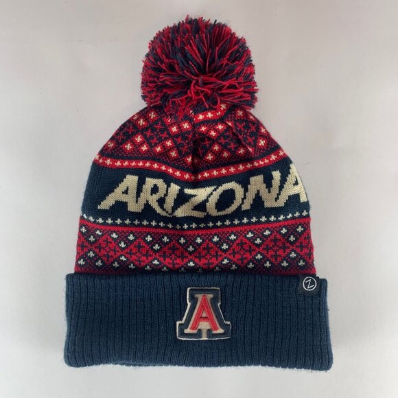 Arizona Wildcats NCAA Navy Blue Red Zephyr Pom Knit Beanie - Picture 1 of 4